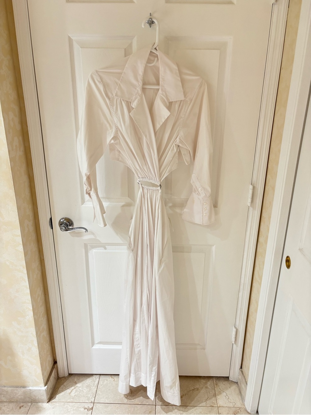 Jonathan Simkhai Cream Satin-Finish Long Robe with Tie
